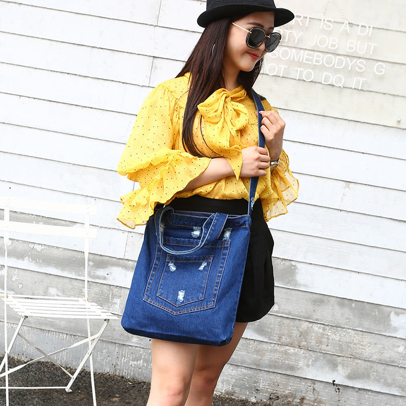 Wholesale Denim Ripped Tote Bag